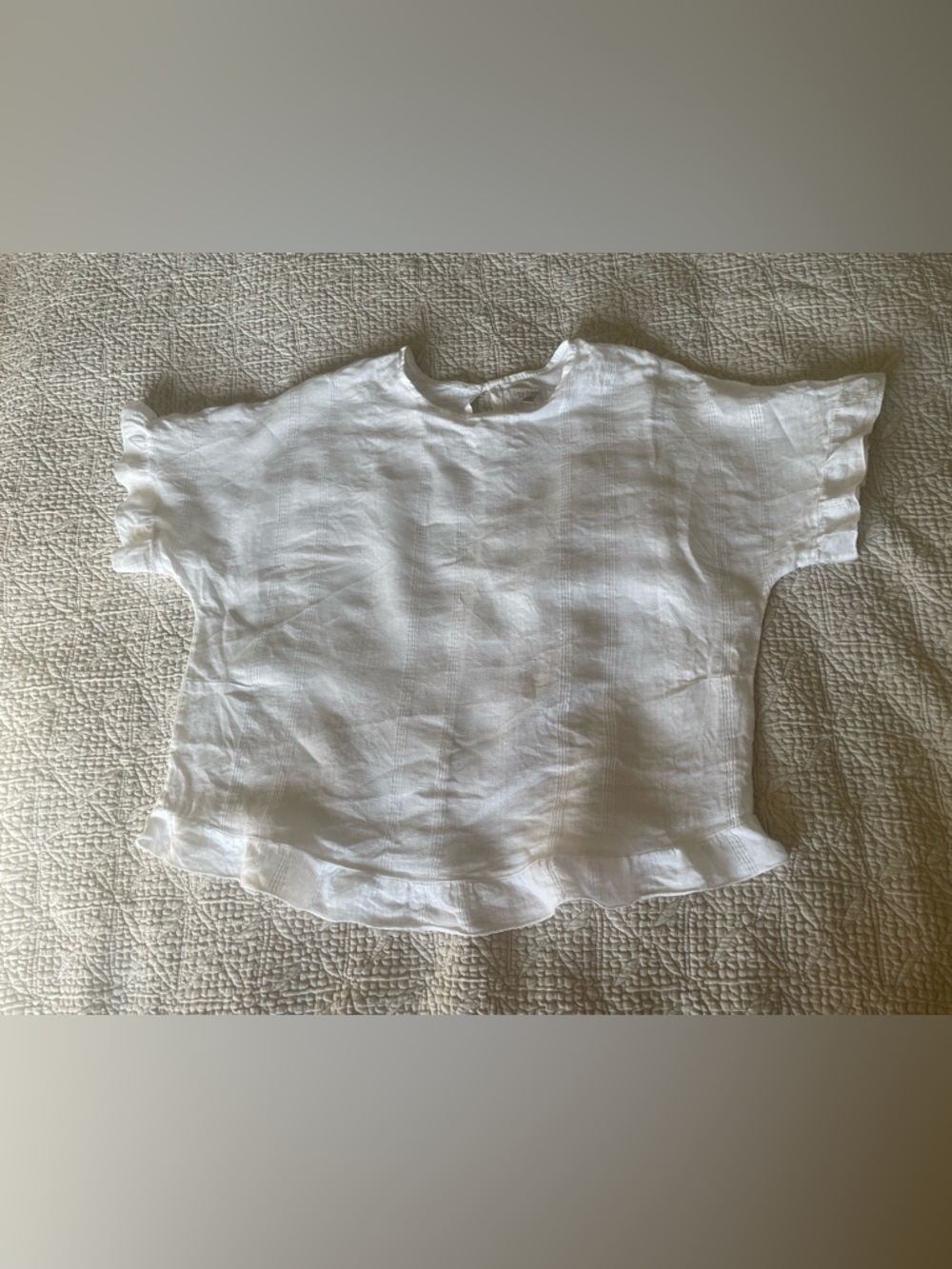 Lina Tomei White Linen Ruffle Sleeve Top boxy oversized fit size s